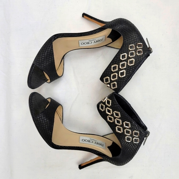 Jimmy Choo Black Ankle Strap Stiletto Heels Sandals 37.5 - Picture 5 of 9